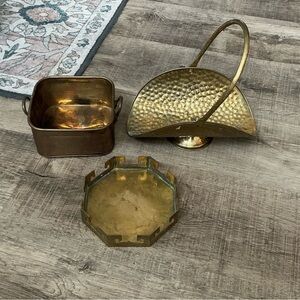 Vtg Brass Planter Container Hinged Baskets Rope Tassel Decor Lot Of 3